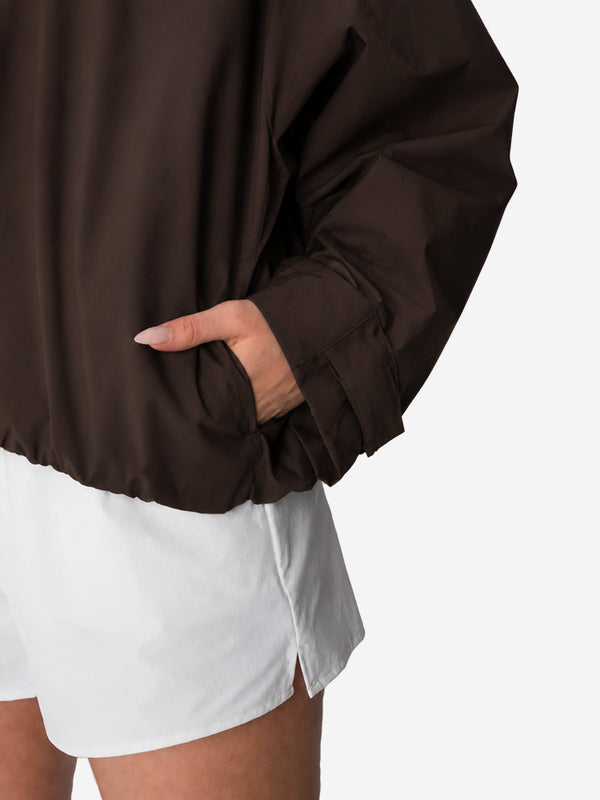 Women's Oversized Waterproof Rain Jacket with Hood & Pleated Hem