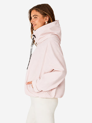 Women's Oversized Waterproof Rain Jacket with Hood & Pleated Hem