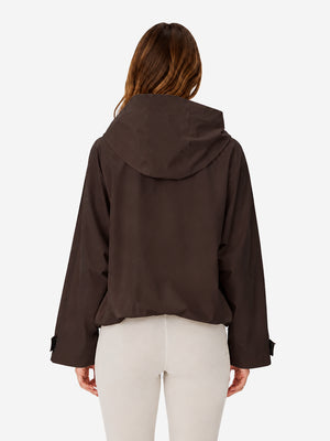 Women's Oversized Waterproof Rain Jacket with Hood & Pleated Hem