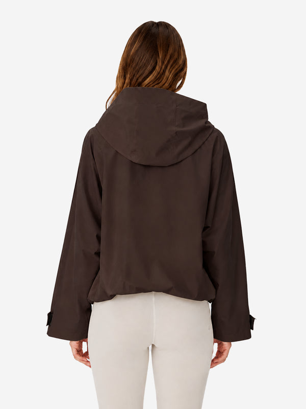 Women's Oversized Waterproof Rain Jacket with Hood & Pleated Hem