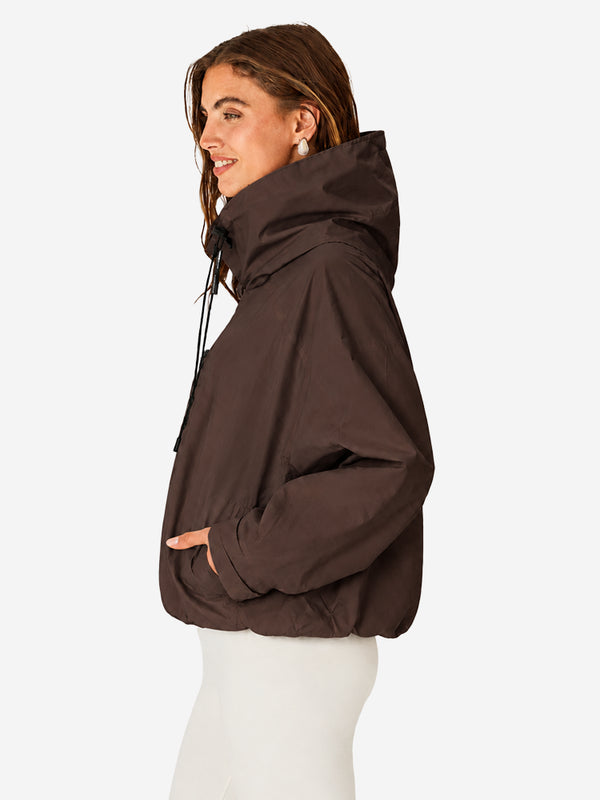 Women's Oversized Waterproof Rain Jacket with Hood & Pleated Hem
