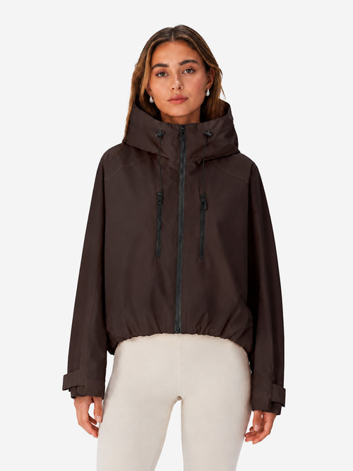 Women's Oversized Waterproof Rain Jacket with Hood & Pleated Hem