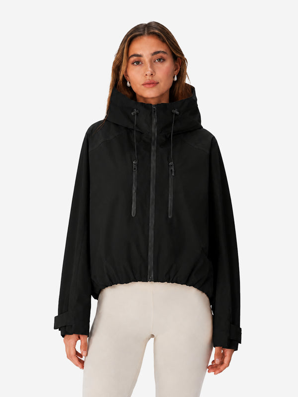 Women's Oversized Waterproof Rain Jacket with Hood & Pleated Hem