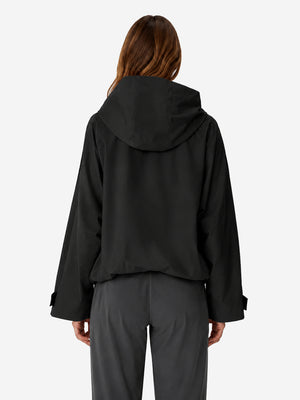 Women's Oversized Waterproof Rain Jacket with Hood & Pleated Hem
