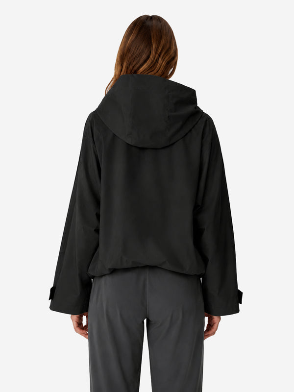 Women's Oversized Waterproof Rain Jacket with Hood & Pleated Hem