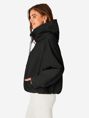 Women's Oversized Waterproof Rain Jacket with Hood & Pleated Hem