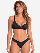 Women's Unlined Lace Plunge Bra – Deep V Balconette Underwire Demi Bra
