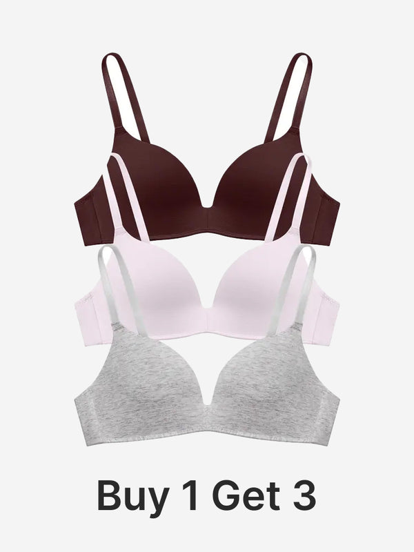 Women's Lightly Lined Wireless Plunge T-Shirt Bras (Buy 1 Get 3)