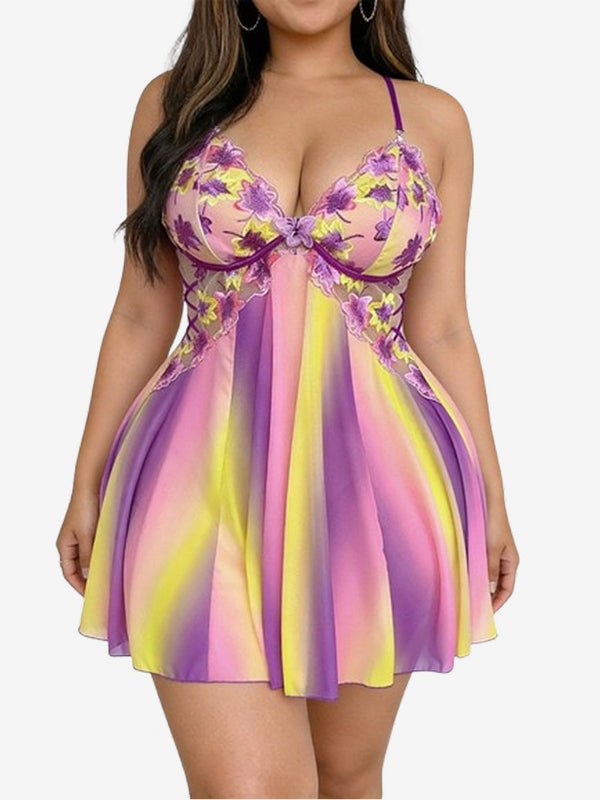 Romantic Floral Embroidered Plus Size Babydoll