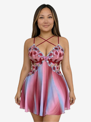 Romantic Floral Embroidered Plus Size Babydoll