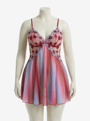 Romantic Floral Embroidered Plus Size Babydoll
