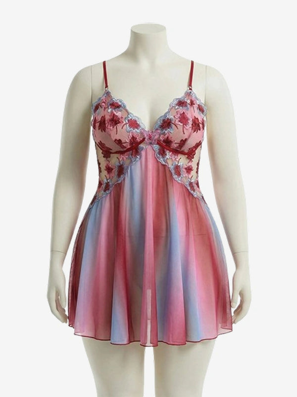 Romantic Floral Embroidered Plus Size Babydoll