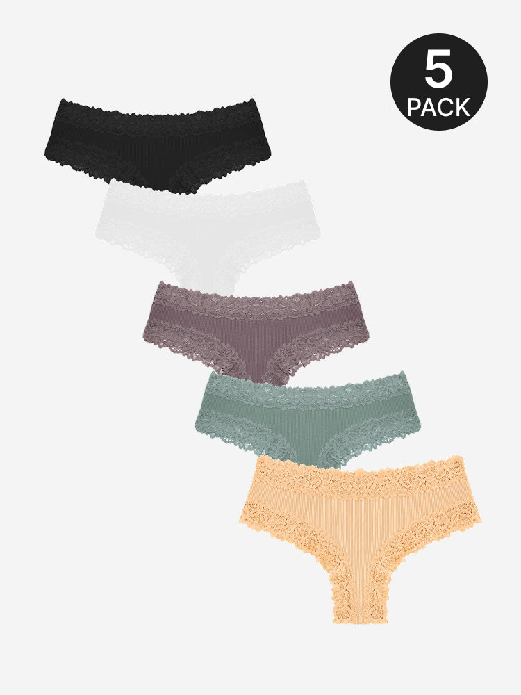 5 Pack Women’s Cute Cotton Underwear – High Waist Seamless Bikini Briefs with Lace Trim