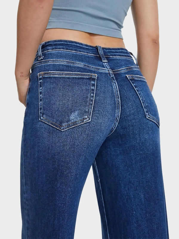 Mid Low Rise Baggy Stretchy Wide Leg Distressed Jeans