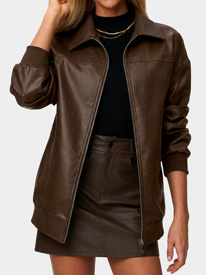 Oversized Faux Leather Bomber Jacket