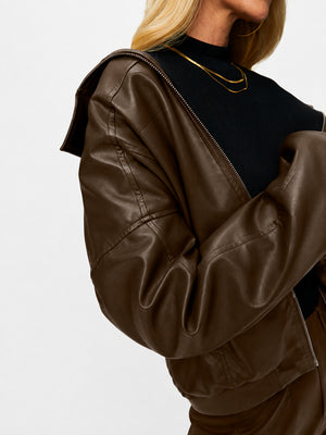 Oversized Faux Leather Bomber Jacket