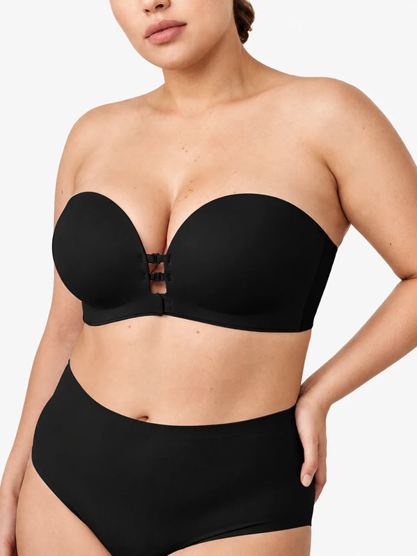 Buy 1 Get 1 Free Plus-Size Women's Strapless Double Front Clasp Push-Up Bra (Fits D/DD/F Cups)
