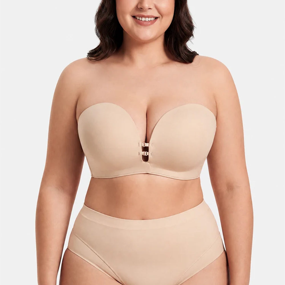 Plus-Size Women's Strapless Double Front Clasp Push-Up Bra (Fits D/DD/F Cups)