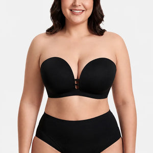 Buy 1 Get 1 Free Plus-Size Women's Strapless Double Front Clasp Push-Up Bra (Fits D/DD/F Cups)