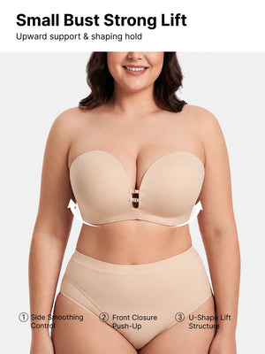 Plus-Size Women's Strapless Double Front Clasp Push-Up Bra (Fits D/DD/F Cups)