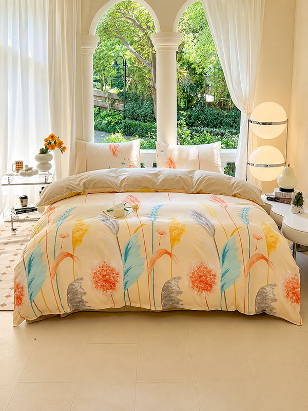 Cozy Printed Duvet Cover Set – Soft Brushed-Finish 4-Piece Bedding Set with Flat Sheet & Pillowcases
