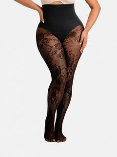Women’s High-Waist Shaping Tights – Floral Lace Tummy Control Pantyhose