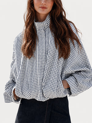 Gingham Cropped Zip-Up Jacket