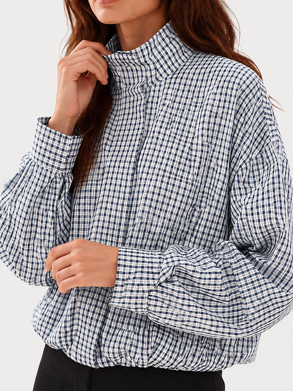 Gingham Cropped Zip-Up Jacket
