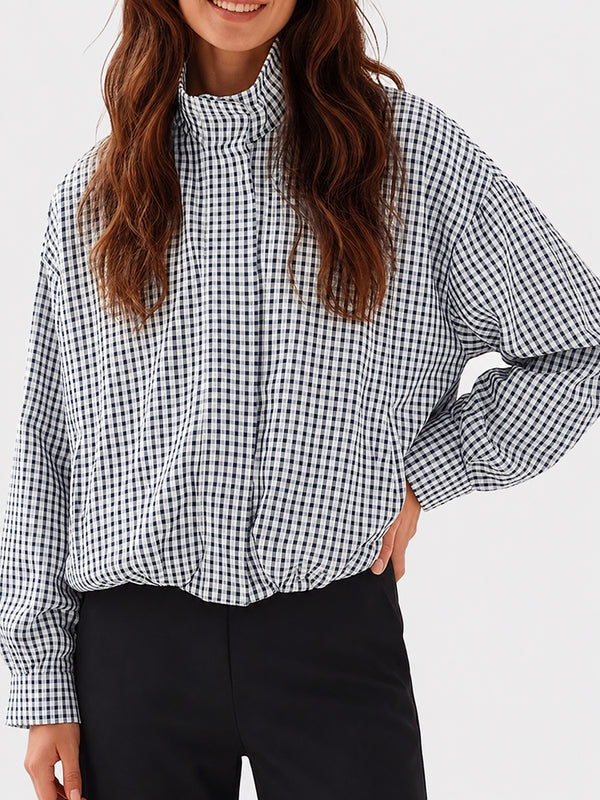 Gingham Cropped Zip-Up Jacket