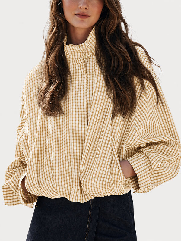 Gingham Cropped Zip-Up Jacket
