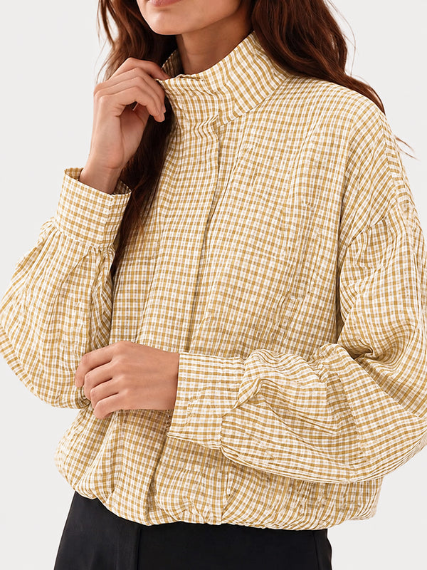 Gingham Cropped Zip-Up Jacket