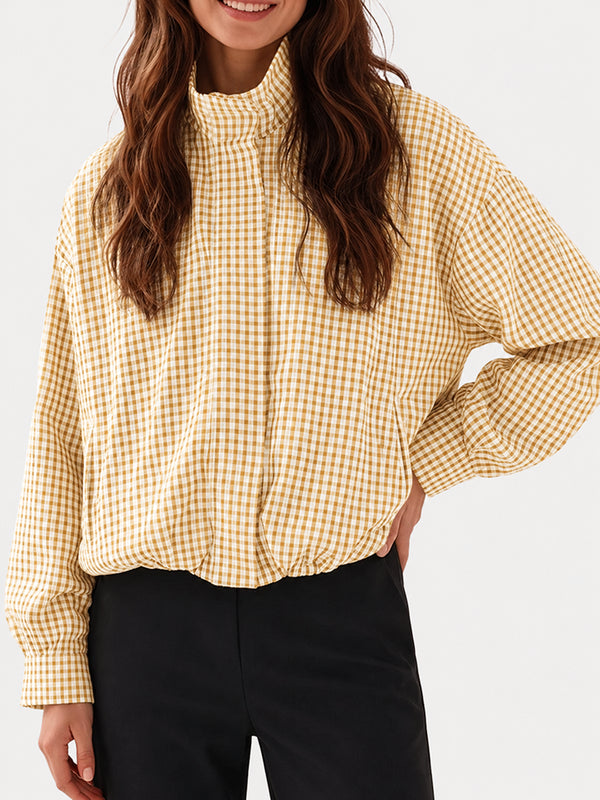 Gingham Cropped Zip-Up Jacket