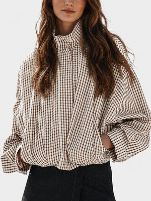 Gingham Cropped Zip-Up Jacket