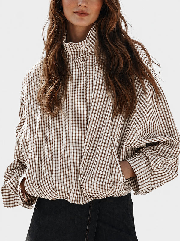 Gingham Cropped Zip-Up Jacket