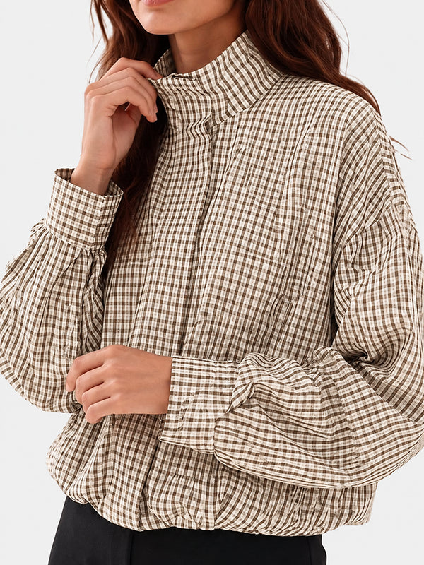Gingham Cropped Zip-Up Jacket