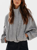 Gingham Cropped Zip-Up Jacket