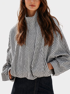 Gingham Cropped Zip-Up Jacket