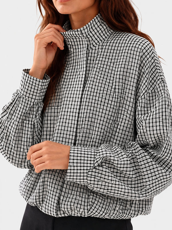 Gingham Cropped Zip-Up Jacket