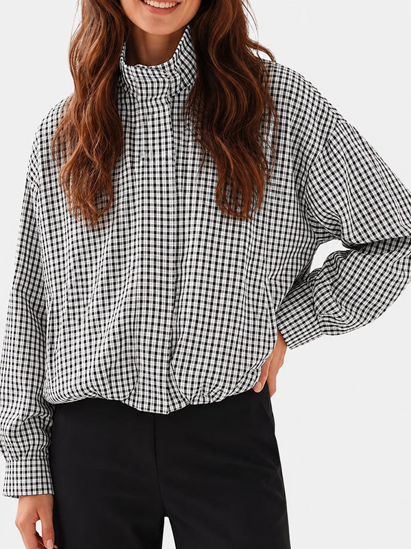 Gingham Cropped Zip-Up Jacket