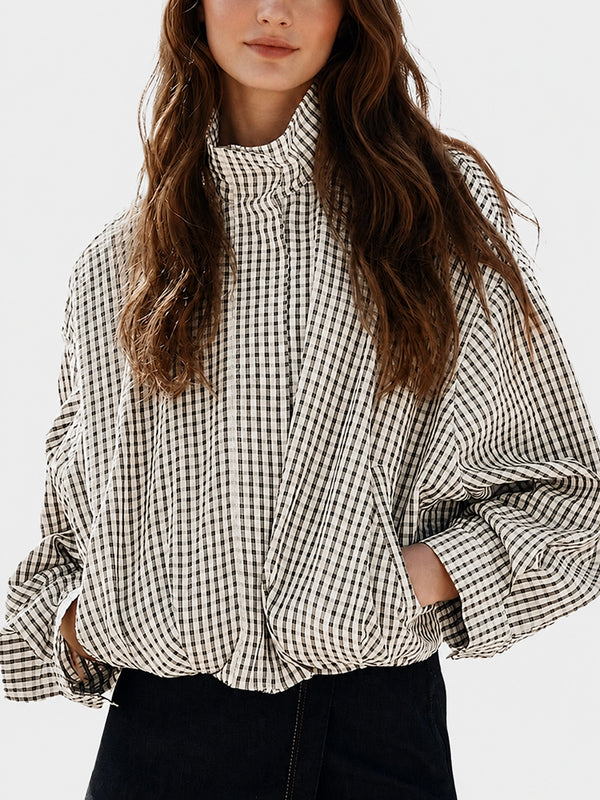 Gingham Cropped Zip-Up Jacket