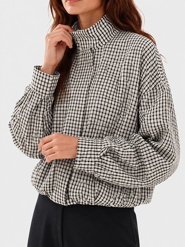Gingham Cropped Zip-Up Jacket