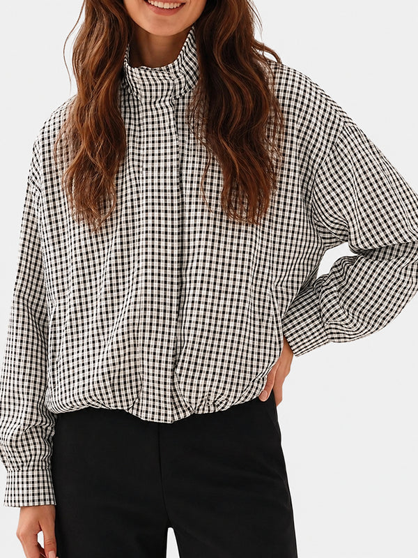 Gingham Cropped Zip-Up Jacket