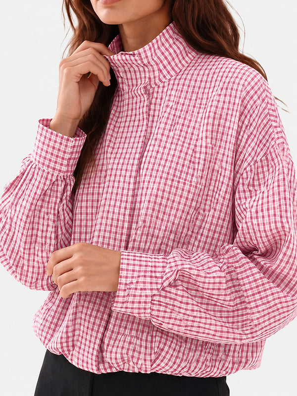 Gingham Cropped Zip-Up Jacket