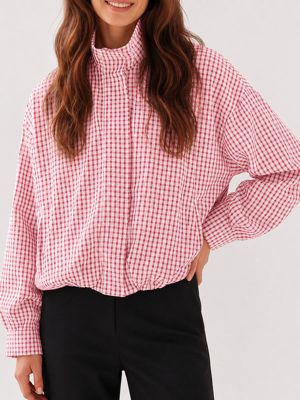 Gingham Cropped Zip-Up Jacket