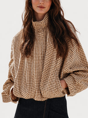 Gingham Cropped Zip-Up Jacket
