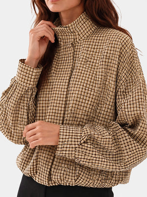 Gingham Cropped Zip-Up Jacket