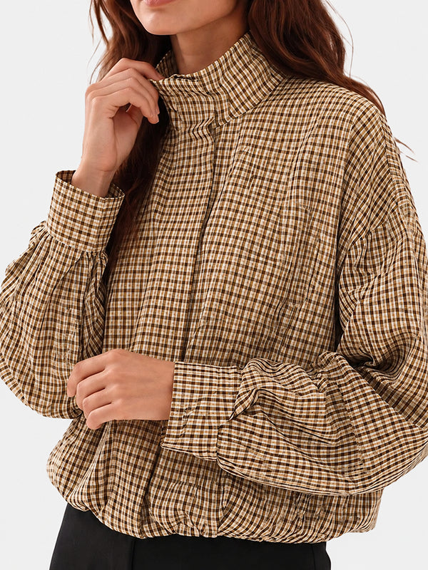Gingham Cropped Zip-Up Jacket