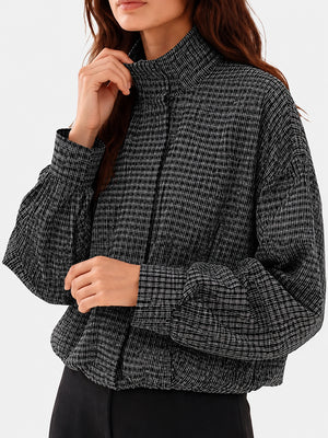 Gingham Cropped Zip-Up Jacket