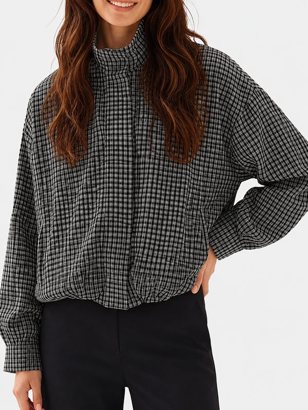 Gingham Cropped Zip-Up Jacket