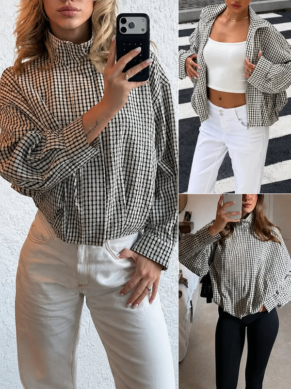 Gingham Cropped Zip-Up Jacket